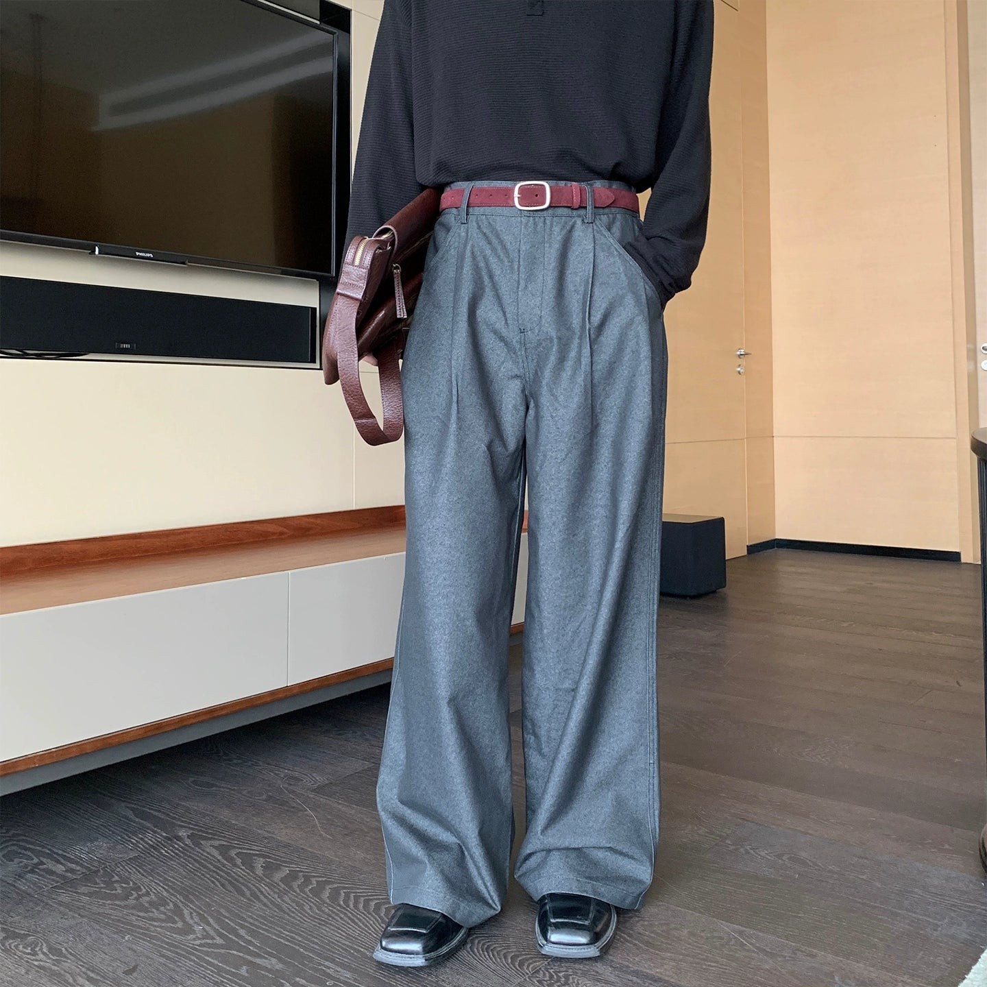 Hooded Long Sleeve Shirt & Wide Leg Pants Setup WN20480