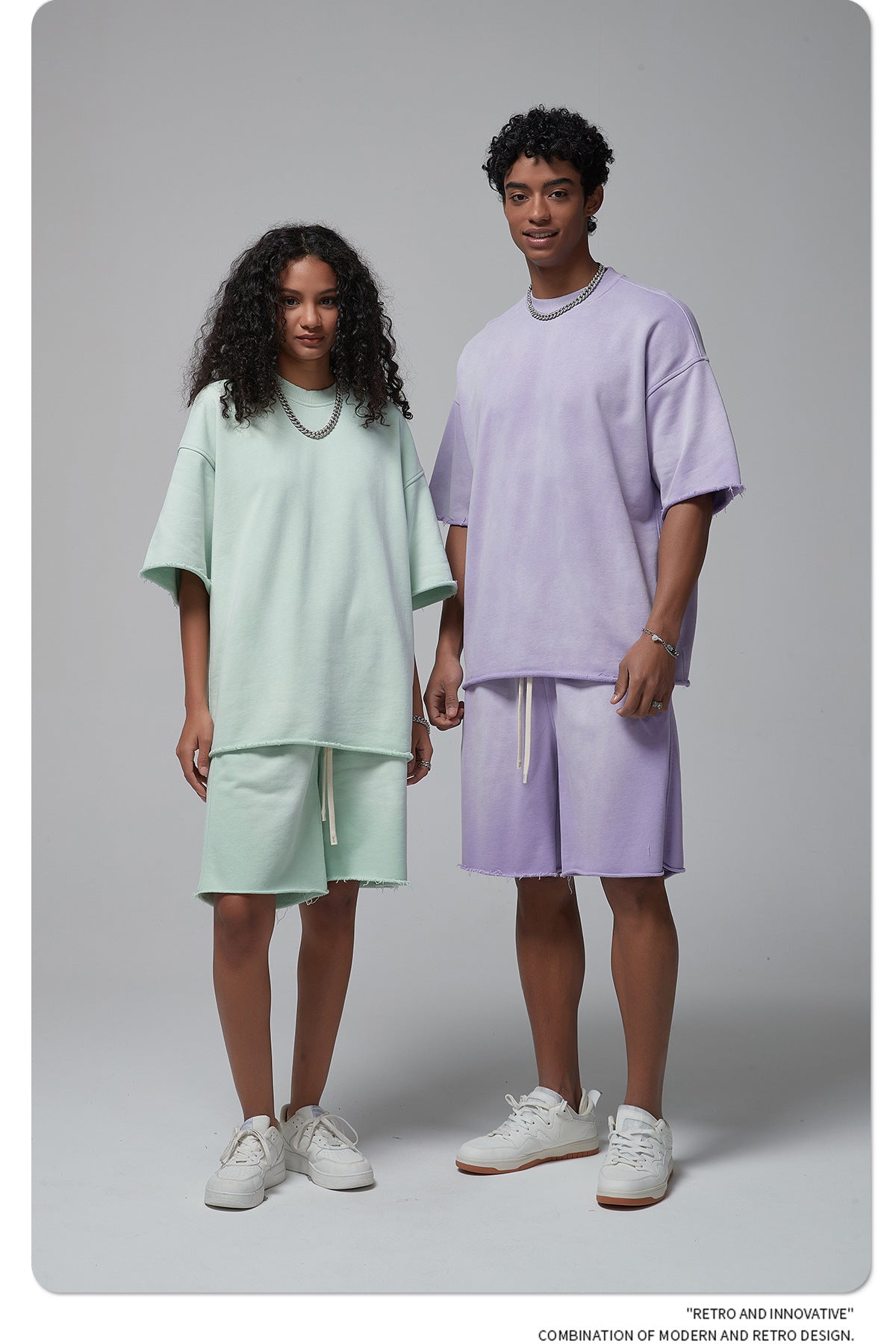 Oversize Spray-dyed Short-sleeve T-shirt & Spray-dyed Short Sweatpants Setup WN6639
