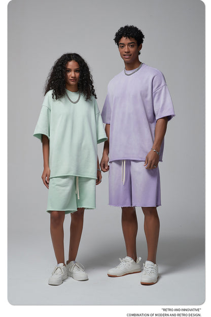 Oversize Spray-dyed Short-sleeve T-shirt & Spray-dyed Short Sweatpants Setup WN6639
