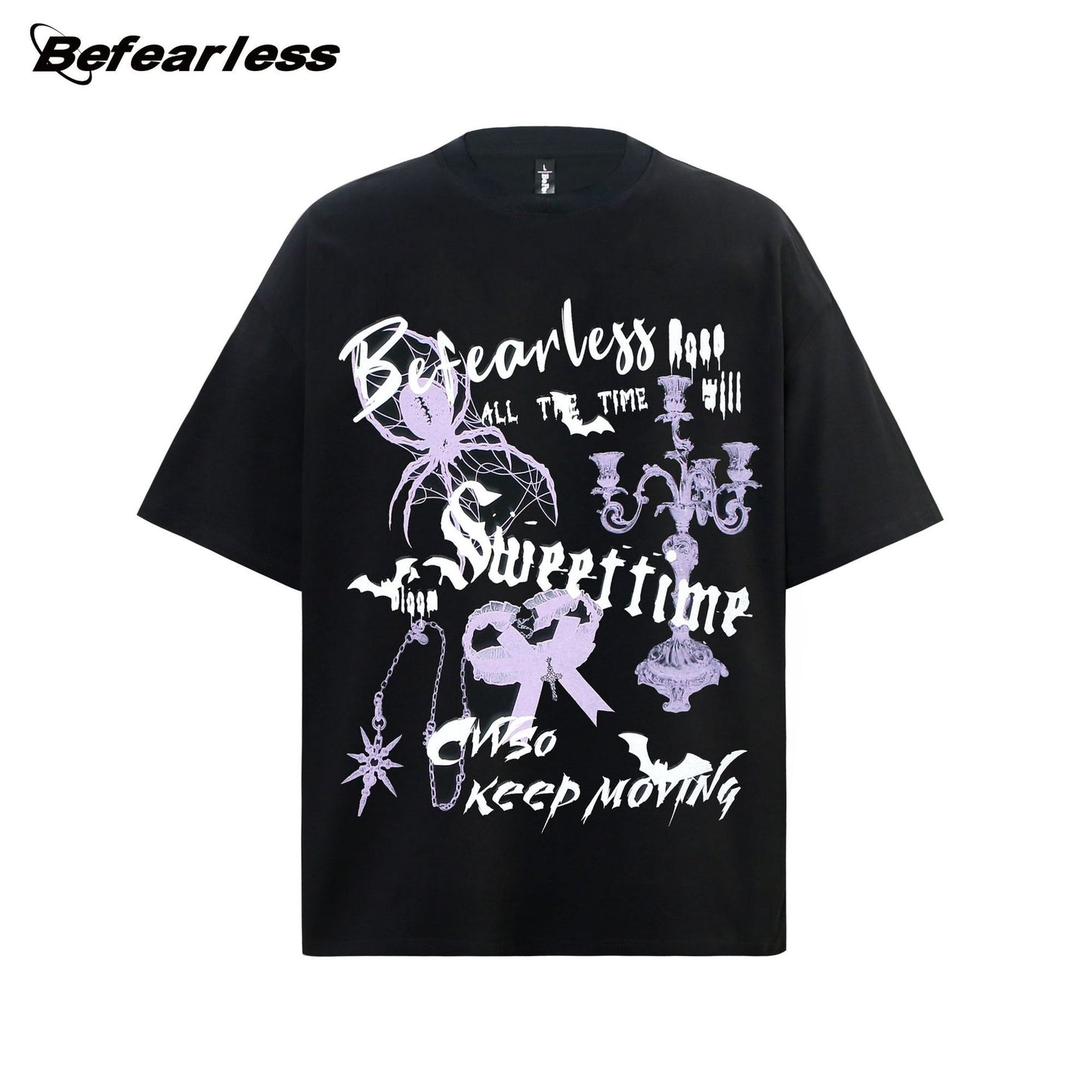 Gothic Spider Letter Print Short Sleeve T-Shirt WN26182