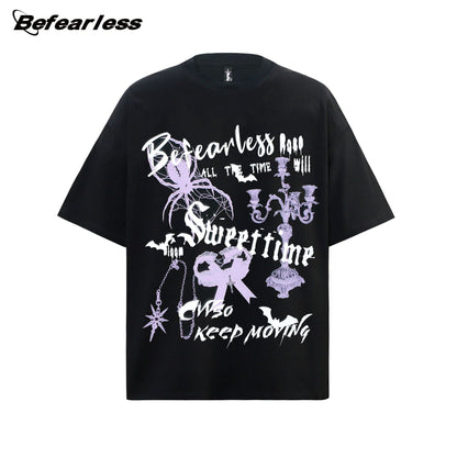 Gothic Spider Letter Print Short Sleeve T-Shirt WN26182