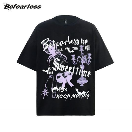 Gothic Spider Letter Print Short Sleeve T-Shirt WN26182