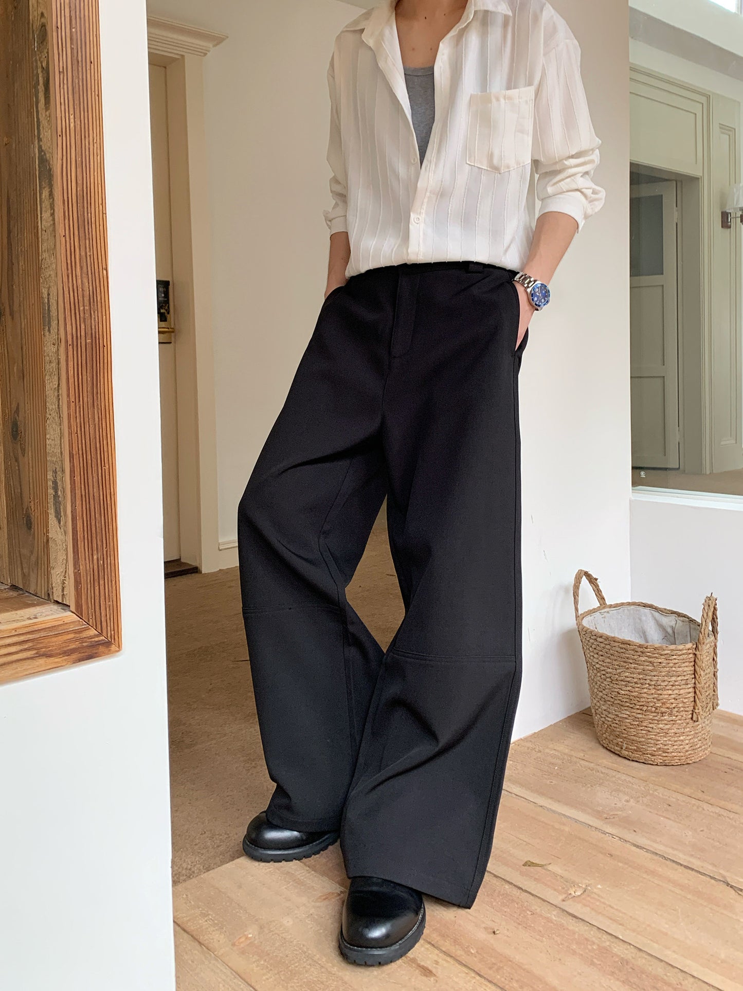 Wide Leg Pleats Seam Trousers WN24925