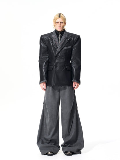 Texture Fake Layered PU Leather Tailored Jacket WN21834