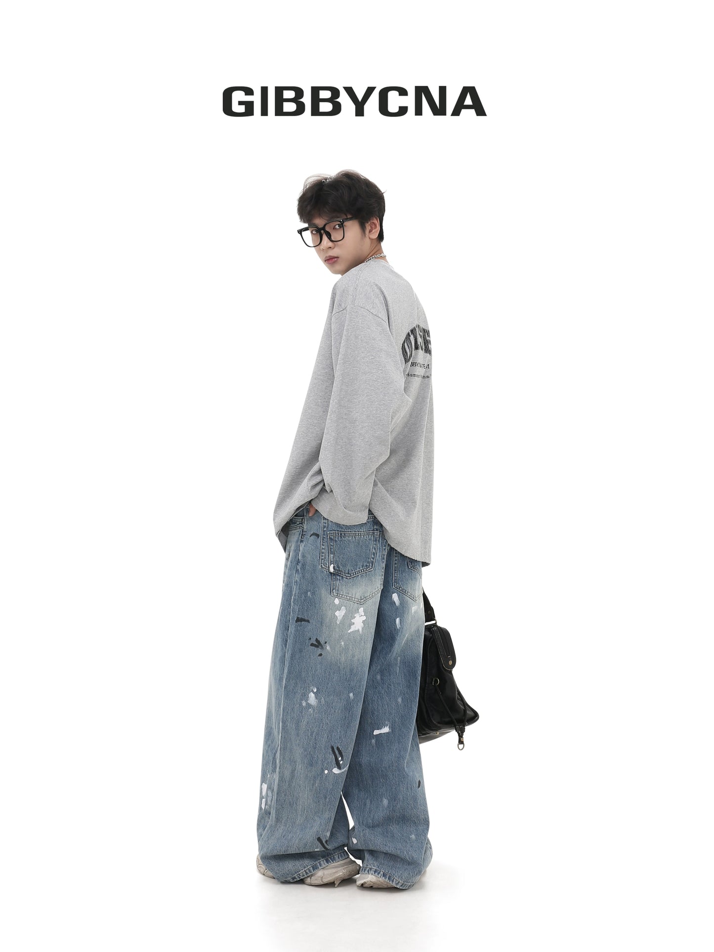 Paint Straight Wide Leg Denim Jeans WN8018