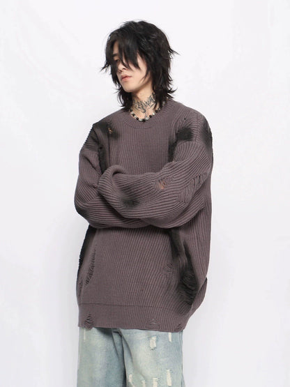 Paint Damage Design Oversize Knit Sweater WN10950