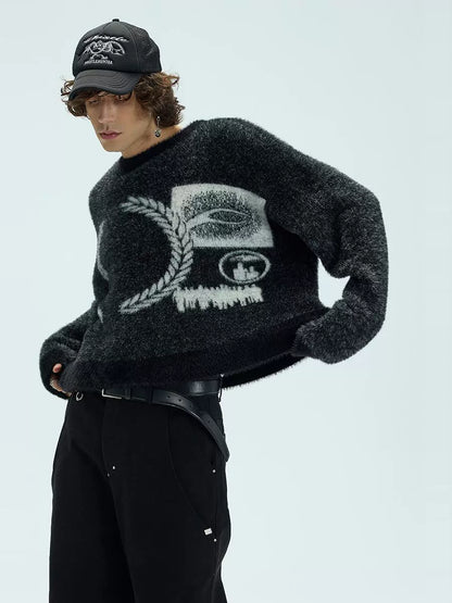 Furry Jacquard Design Knit Sweater WN9090