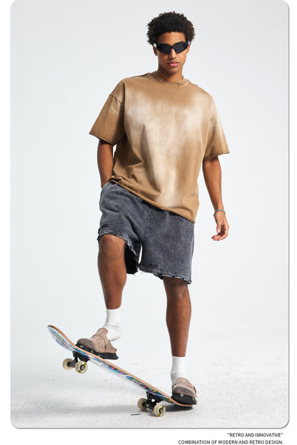 Spray Dye Raw Edge Damage Washed Short Sleeve T-Shirt WN16265