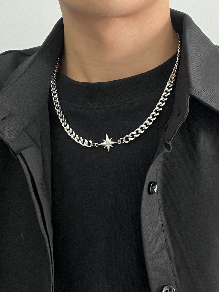 Starburst Cuban Chain Titanium Steel Necklace WN19251