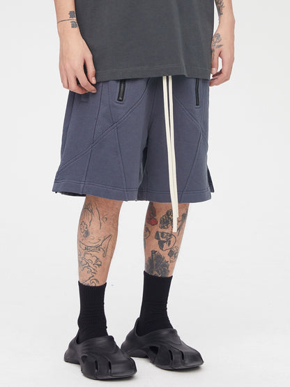 Patchwork Drawstring Cotton Wie Leg Cargo Short Pants WN12275