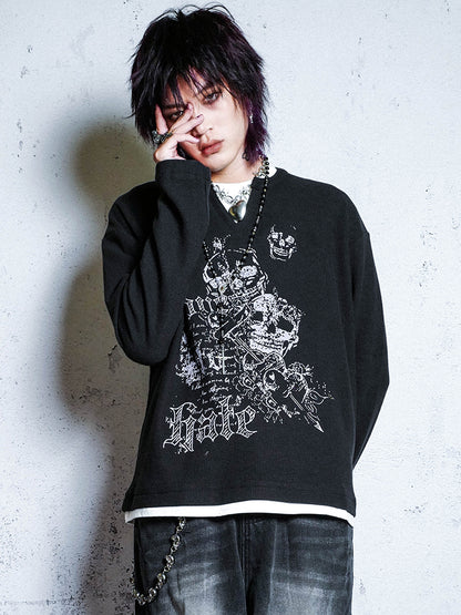 Waffle Knit Fake Layered Long Sleeve T-Shirt WN15949