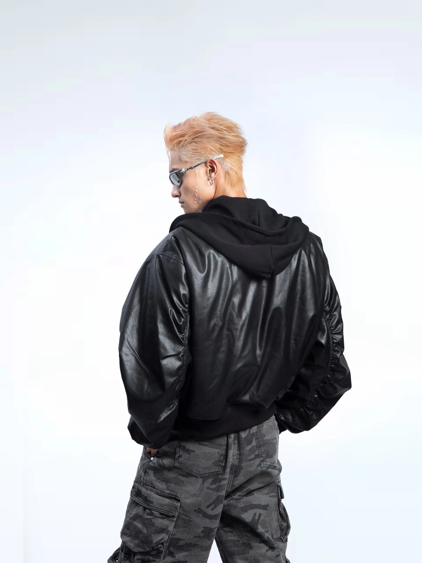 Fake Layered Reversible Hooded PU Leather Jacket WN20633