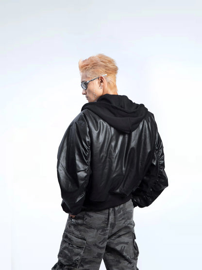 Fake Layered Reversible Hooded PU Leather Jacket WN20633