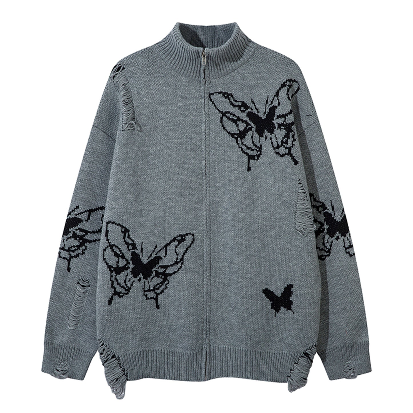 Butterfly Jacquard Zipper Knit Cardigan WN11199