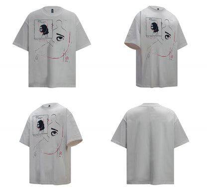 Washed Portrait Print Oversize Short Sleeve T-Shirt WN26384