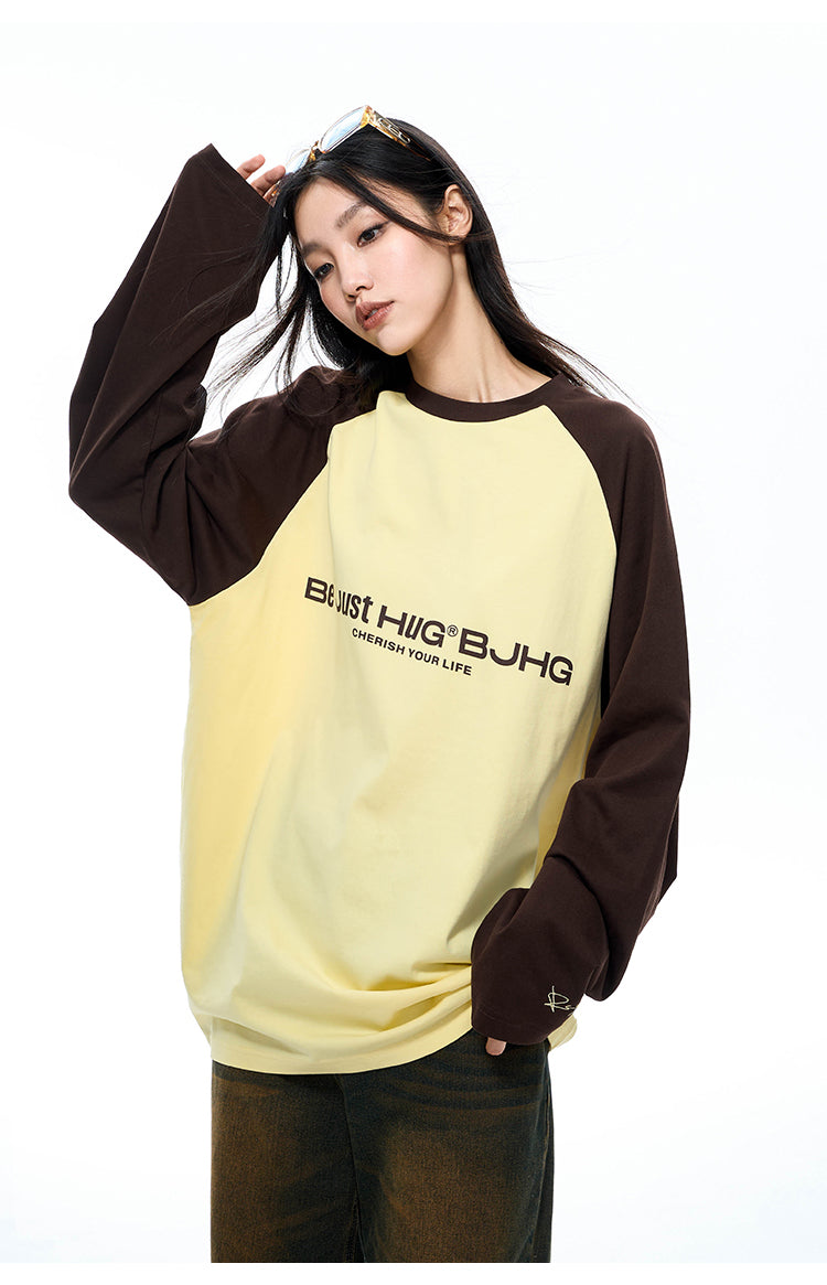 Letter Print Oversize Raglan Long Sleeve T-Shirt WN9725