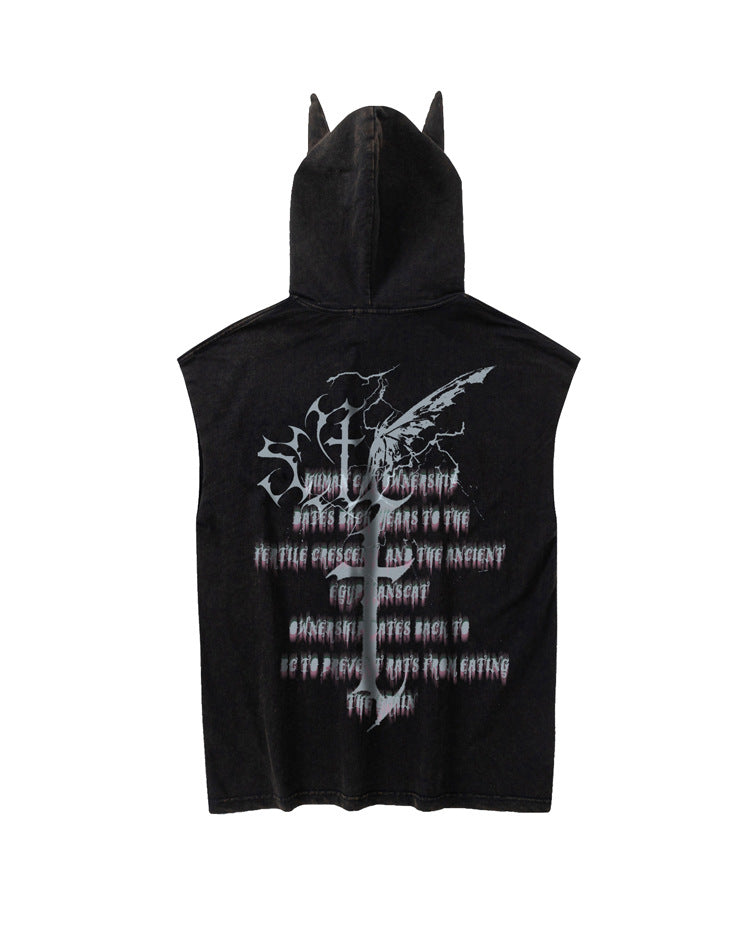 Oversize Cross Print Hooded Tank Top WN16501