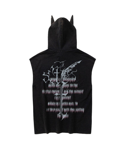 Oversize Cross Print Hooded Tank Top WN16501