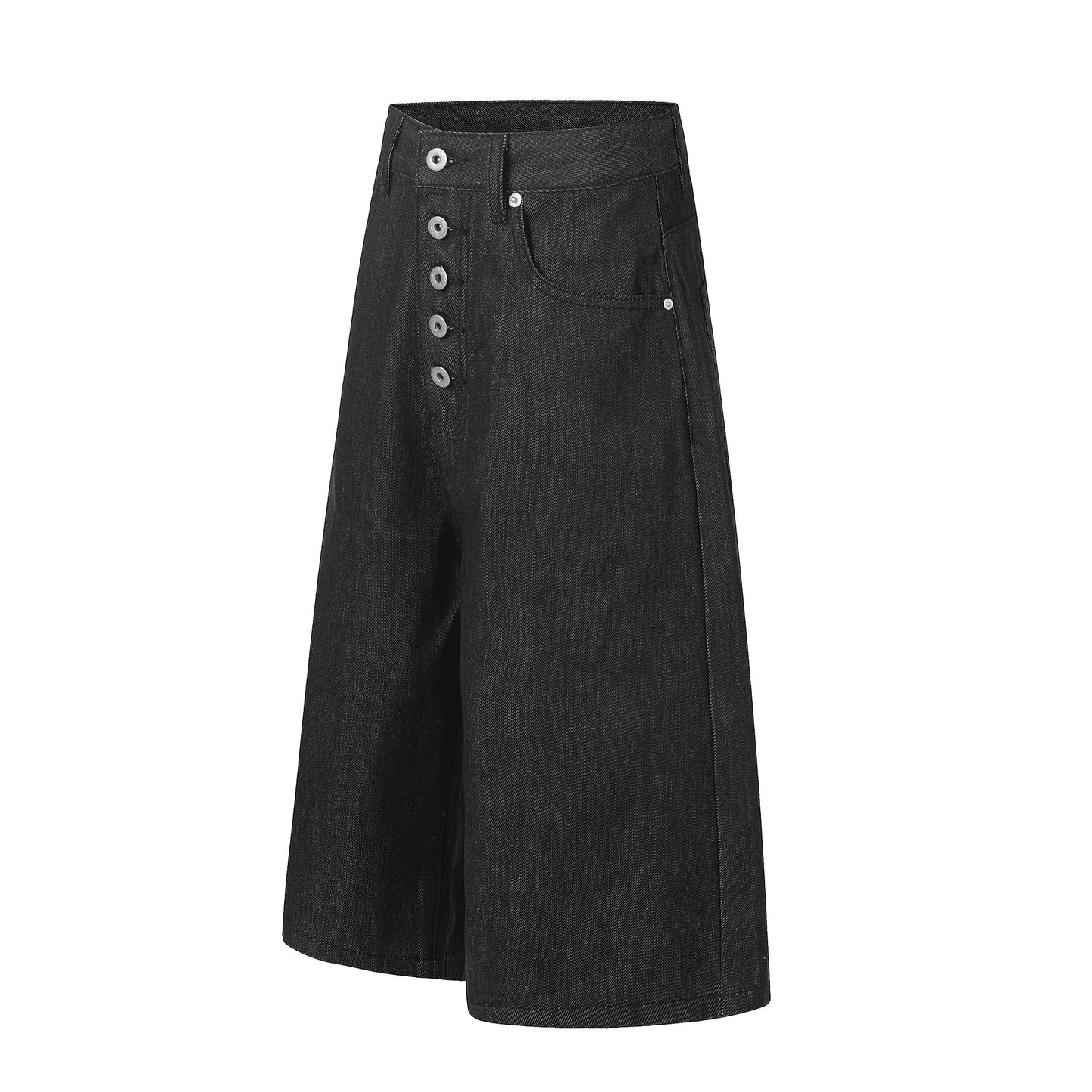 Button Fly Wide Leg Half Denim Jeans WN25941
