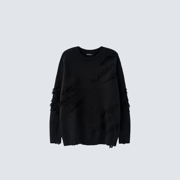 Damage Fringe Split Oversize Knit Sweater WN27952