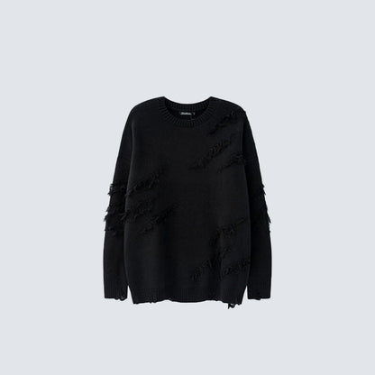 Damage Fringe Split Oversize Knit Sweater WN27952