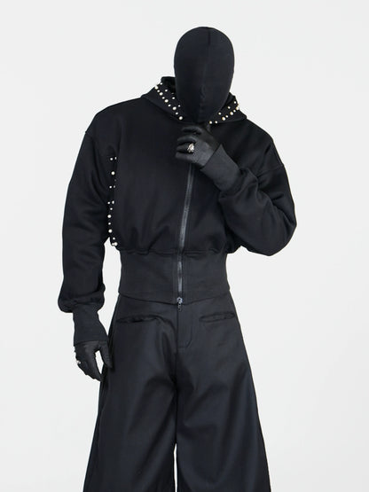 Pearl Detail Zipper Hoodie WN17281