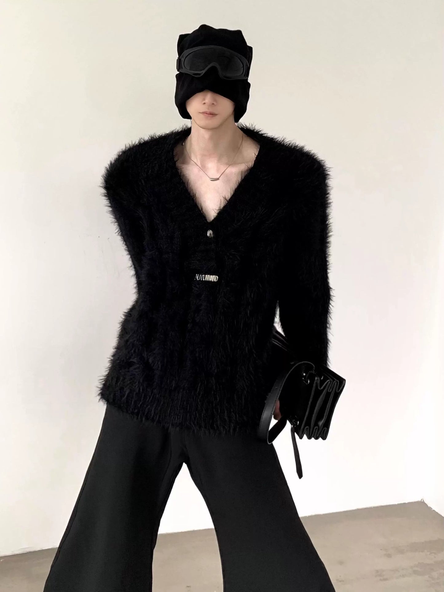 V-neck Fake Fur Oversize Knit Sweater WN9199