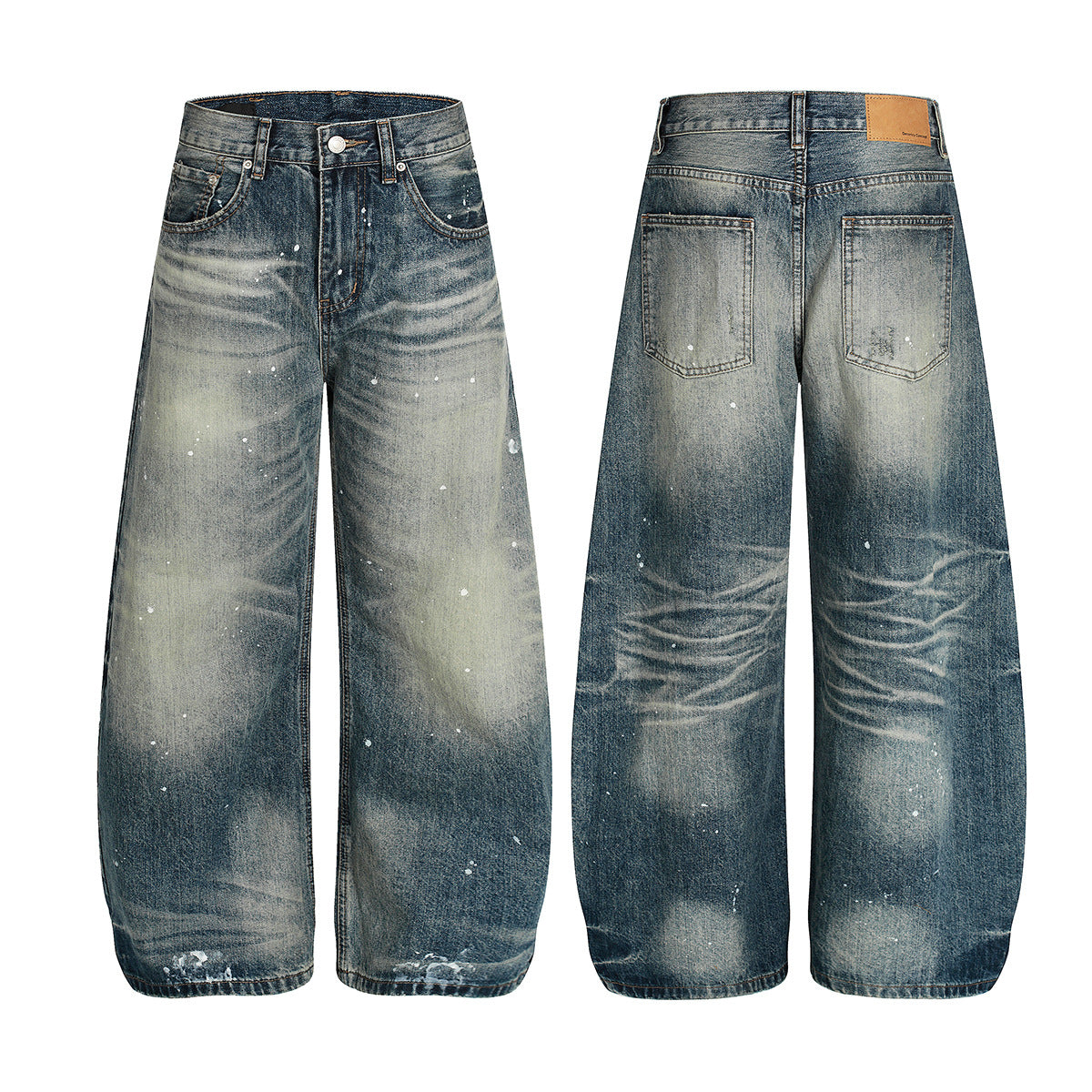 Washed Paint Splatter Wide Leg Denim Jeans WN23595