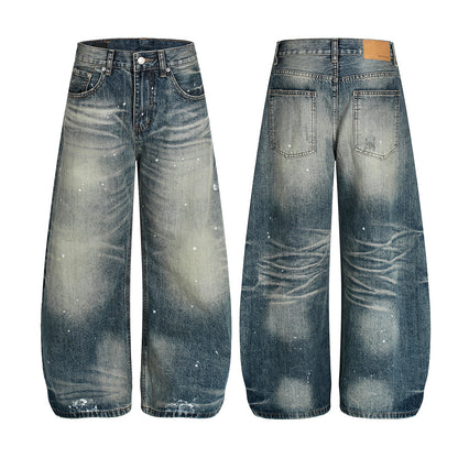 Washed Paint Splatter Wide Leg Denim Jeans WN23595
