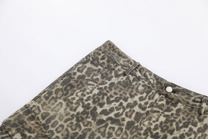 Leopard Print Multi-Pocket Wide Leg Half Pants WN25827