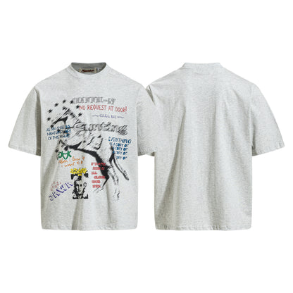 Illustration Letter Print Short Sleeve T-Shirt WN25402