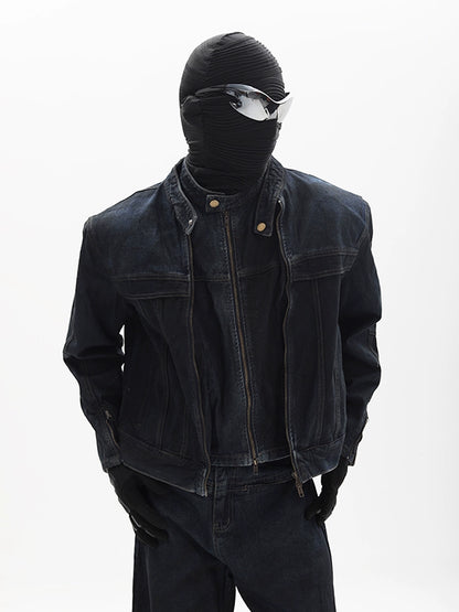 Fake Layered Zipper Denim Jacket & Denim Jeans Setup WN18670