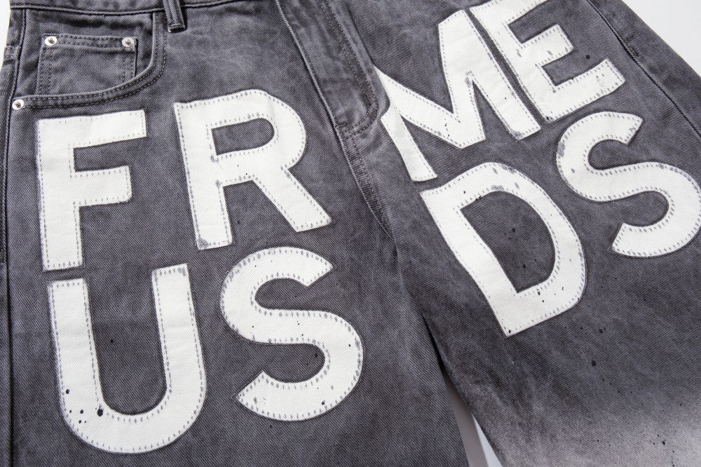 Gradient Paint Letter Graphic Wide Leg Denim Jeans WN28027