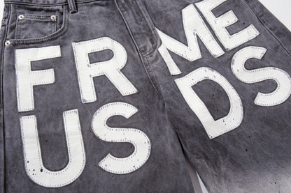 Gradient Paint Letter Graphic Wide Leg Denim Jeans WN28027