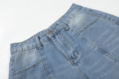 Washed Letter Print Wide Leg Denim Jeans WN25563