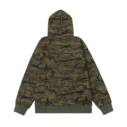 Washed Damage Camouflage Zipper Hoodie WN11130