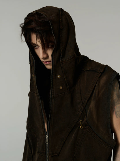 Washed Oversize Hooded Vest WN9445