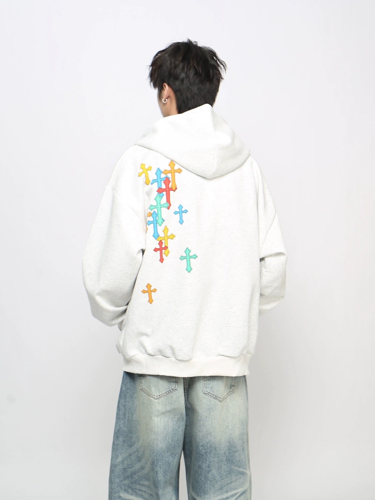 Foam Cross Print Zipper Hoodie WN21040
