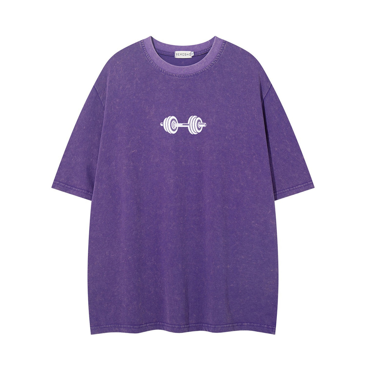 Washed Barbell Print Short Sleeve T-Shirt WN26961