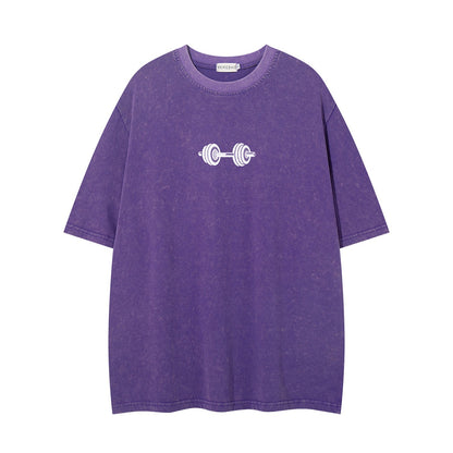 Washed Barbell Print Short Sleeve T-Shirt WN26961