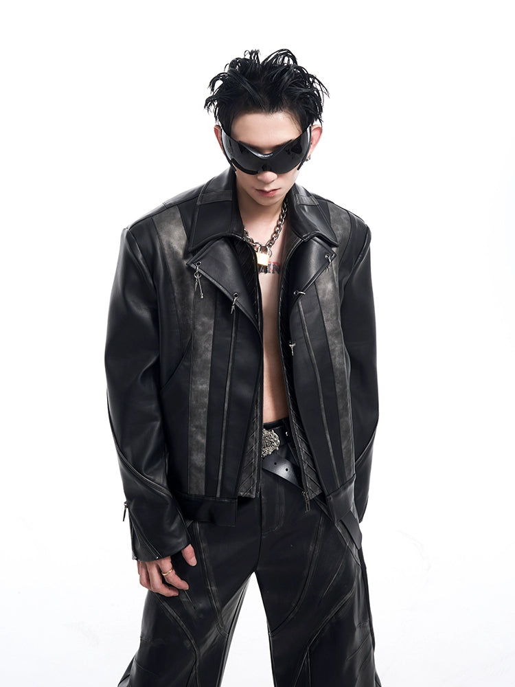 Fake Layered PU Leather Jacket & PU Leather Pants Setup WN10178