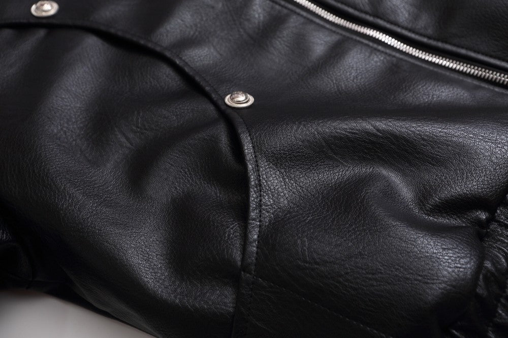 Fake Fur Collar Studs Detail PU Leather Jacket WN28095