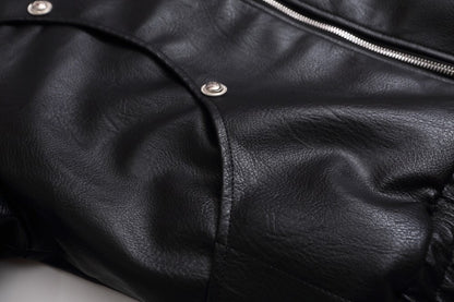 Fake Fur Collar Studs Detail PU Leather Jacket WN28095