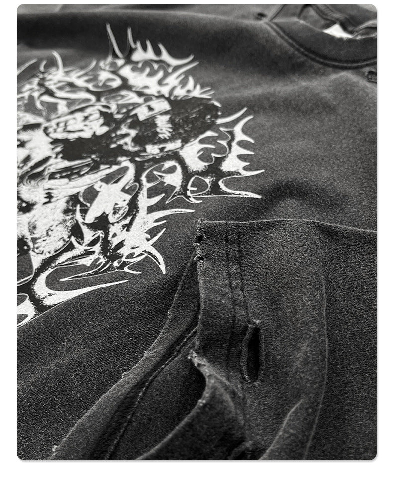 Damage Washed Snake Print Oversize Short Sleeve T-Shirt WN16278