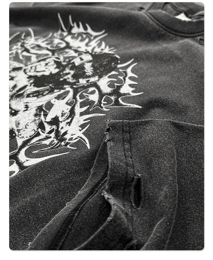 Damage Washed Snake Print Oversize Short Sleeve T-Shirt WN16278