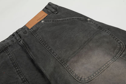 Washed Fade Curved Seam Wide Leg Denim Jeans WN25849