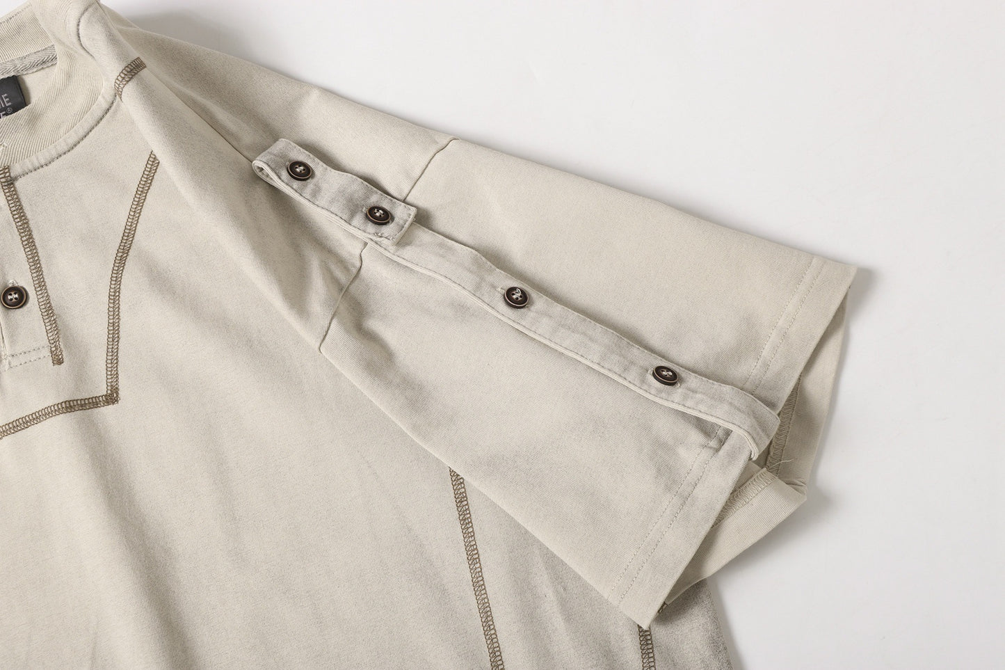 Semi-Open Collar Washed Short Sleeve T-Shirt WN25641
