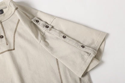 Semi-Open Collar Washed Short Sleeve T-Shirt WN25641