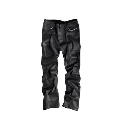 Pocket Rivet Wax Finish Straight Denim Jeans WN27079