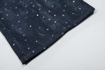 Star Print Curved Wide Leg Denim Jeans WN25696